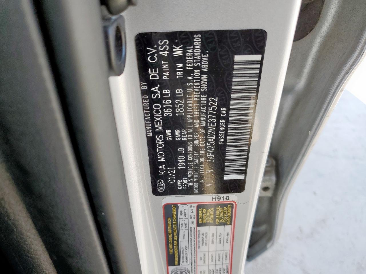 2021 Kia Rio 5-Door S VIN: 3KPA25AD2ME377522 Lot: 43436105