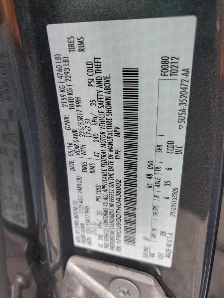 2017 Ford Escape Se VIN: 1FMCU9GD7HUA38002 Lot: 81462075