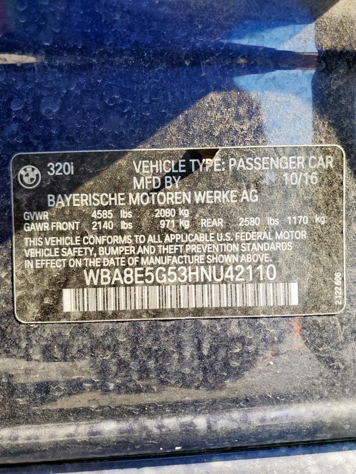 2017 BMW 320 Xi VIN: WBA8E5G53HNU42110 Lot: 81869075