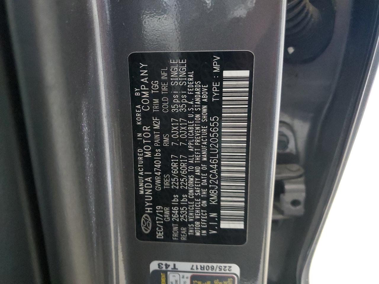 2020 Hyundai Tucson Se VIN: KM8J2CA46LU205655 Lot: 81070735