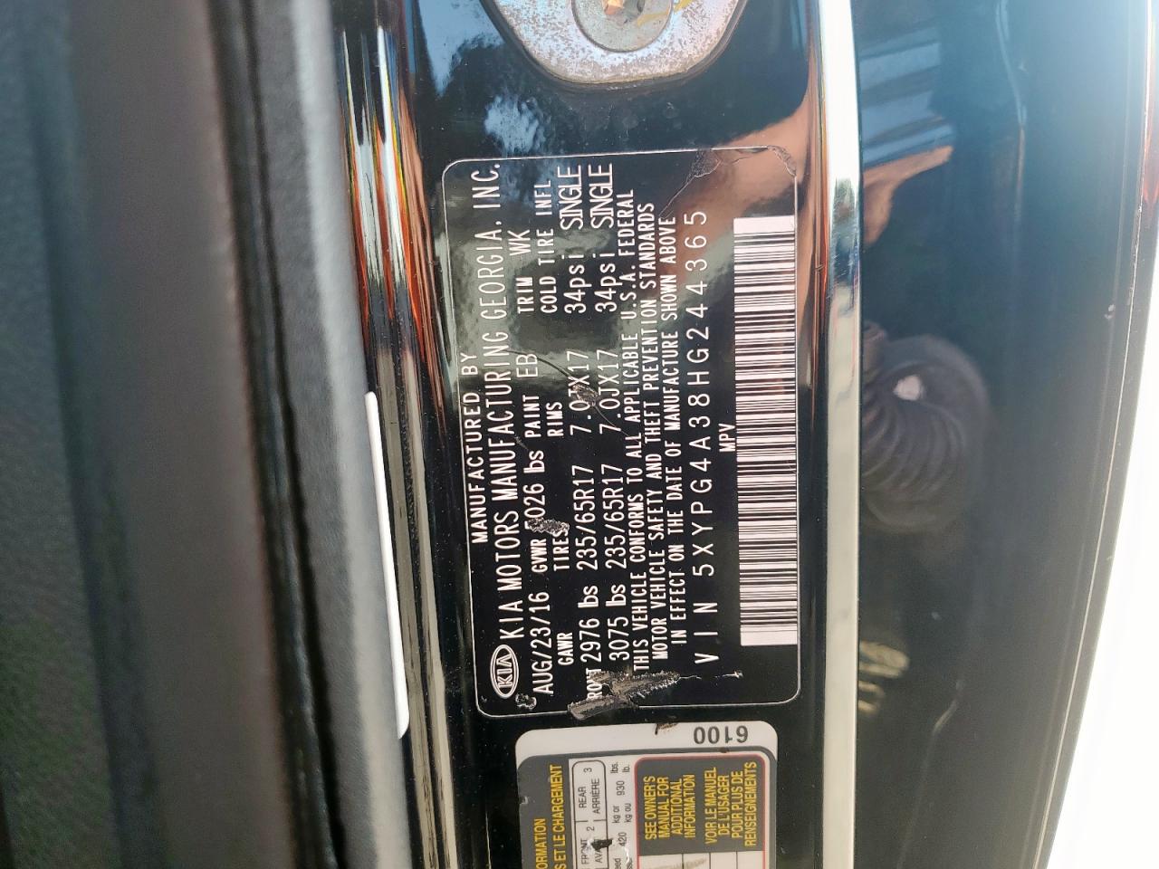 2017 Kia Sorento Lx VIN: 5XYPG4A38HG244365 Lot: 80901865