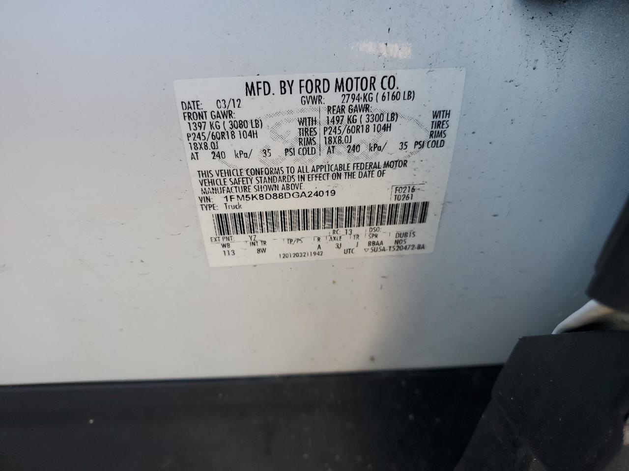 2013 Ford Explorer Xlt VIN: 1FM5K8D88DGA24019 Lot: 83861685