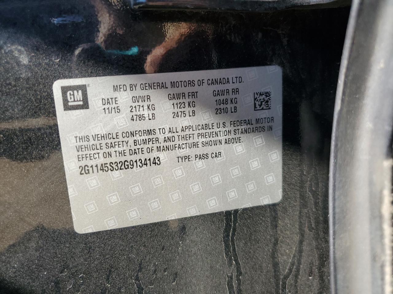 2016 Chevrolet Impala Ltz VIN: 2G1145S32G9134143 Lot: 81611465