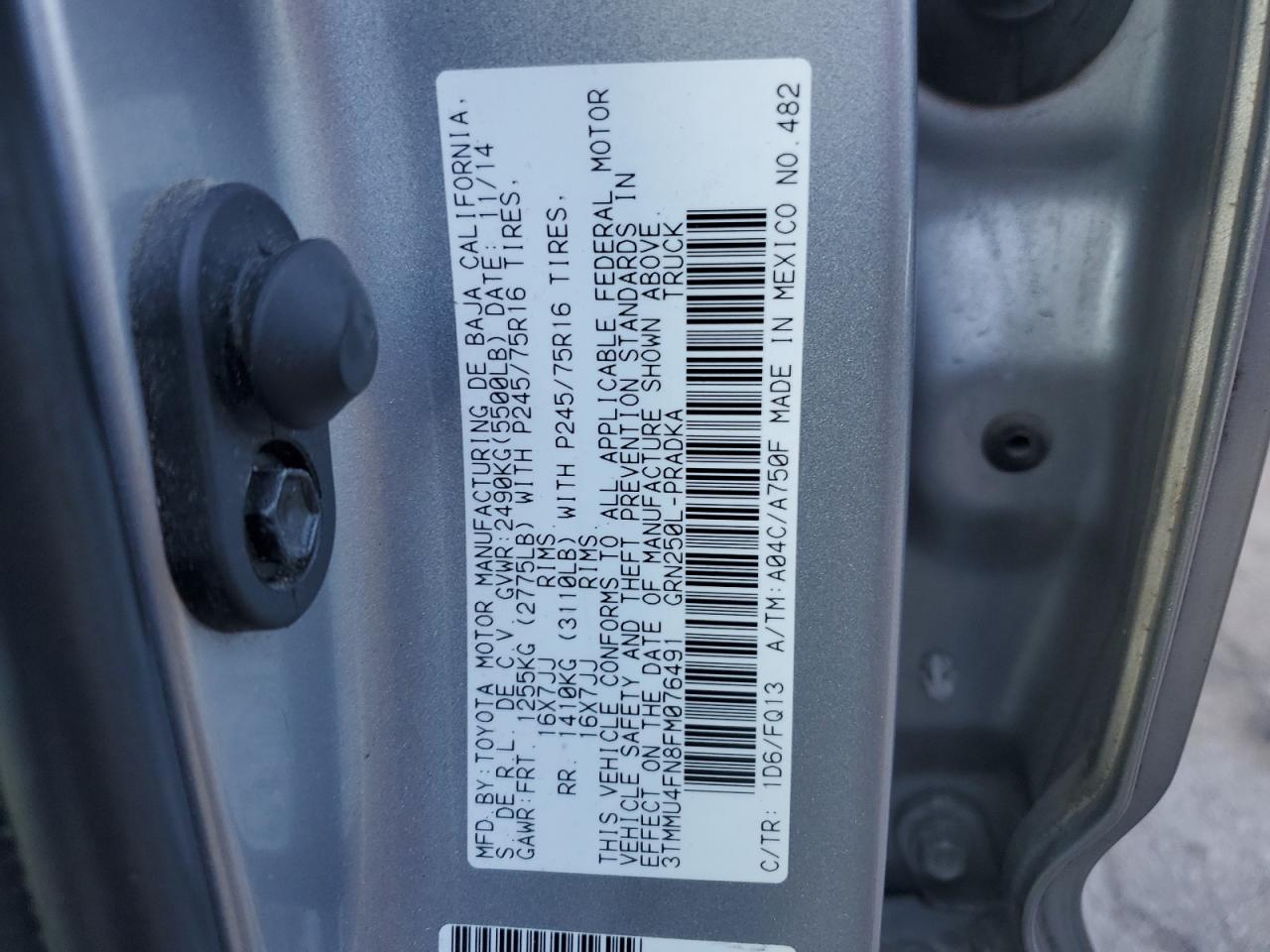 2015 Toyota Tacoma Double Cab Long Bed VIN: 3TMMU4FN8FM076491 Lot: 81800885