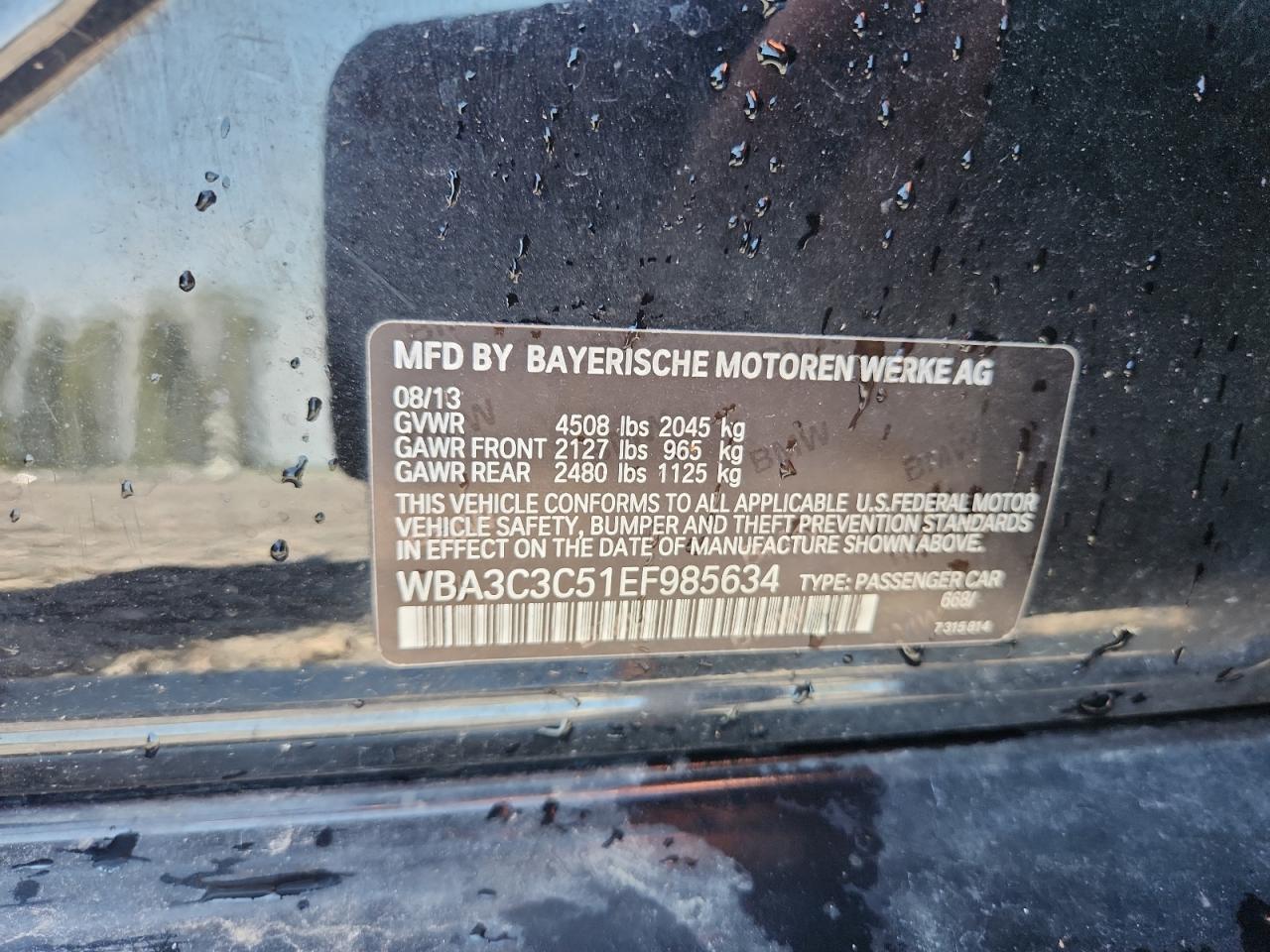 2014 BMW 320 I xDrive VIN: WBA3C3C51EF985634 Lot: 80614565