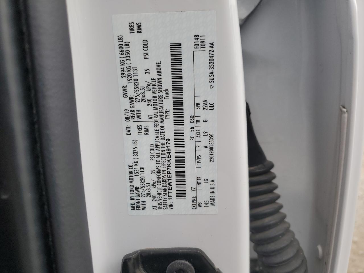 2019 Ford F150 Supercrew VIN: 1FTEW1EP7KKE49179 Lot: 80226375