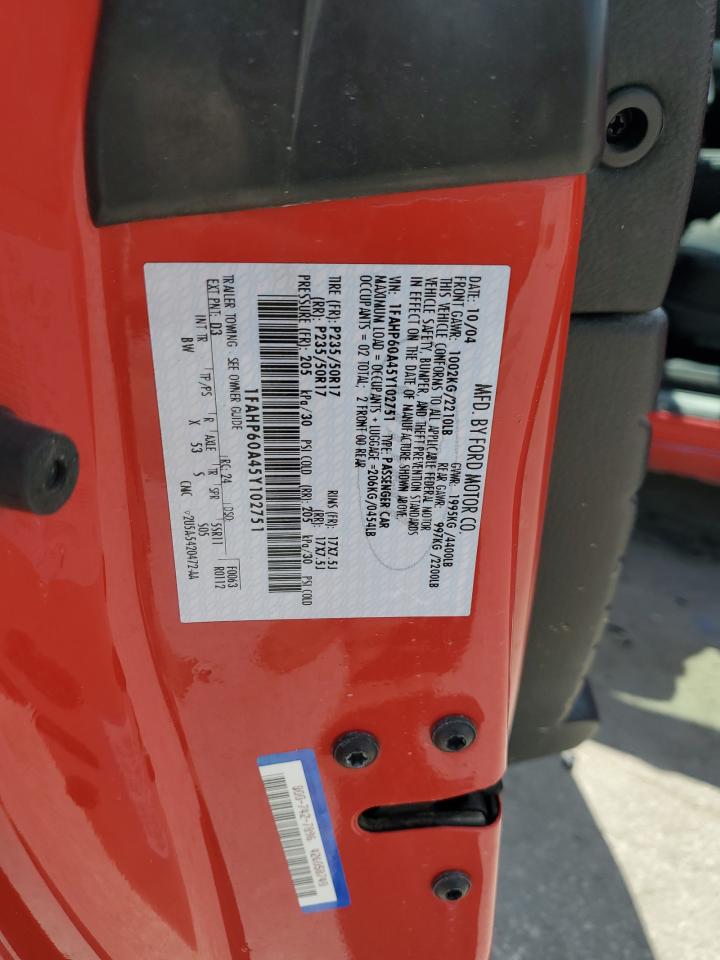 2005 Ford Thunderbird VIN: 1FAHP60A45Y102751 Lot: 81058995