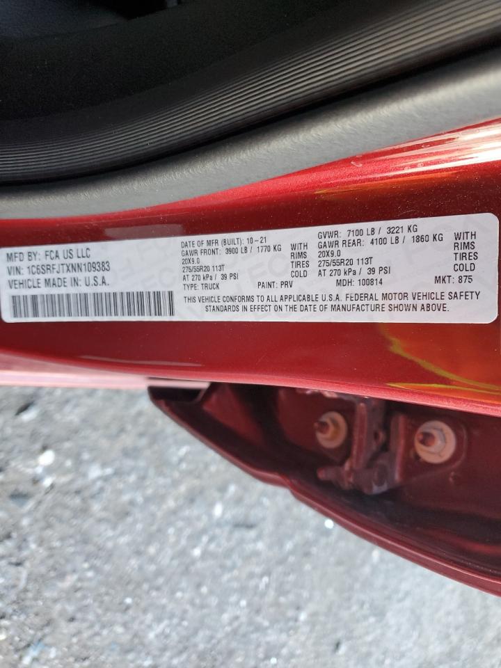 2022 Ram 1500 Laramie VIN: 1C6SRFJTXNN109383 Lot: 84626535