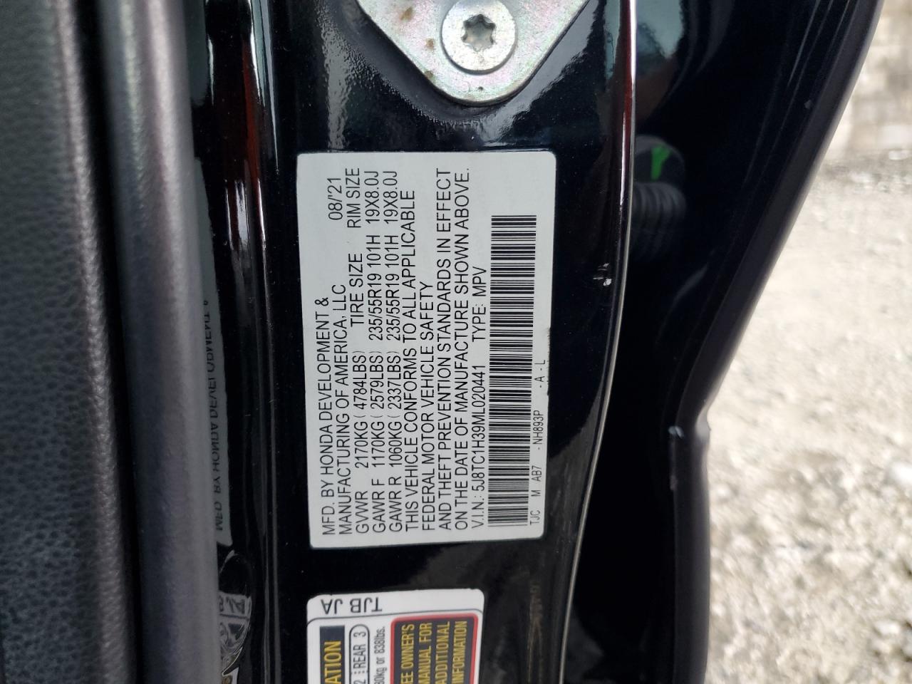 2021 Acura Rdx VIN: 5J8TC1H39ML020441 Lot: 70776935