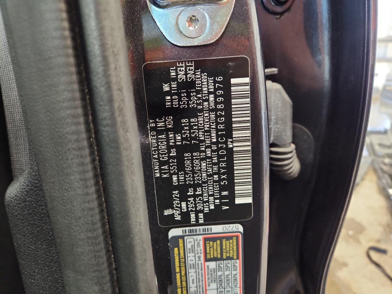 2024 Kia Sorento S VIN: 5XYRLDJC1RG289976 Lot: 80195325