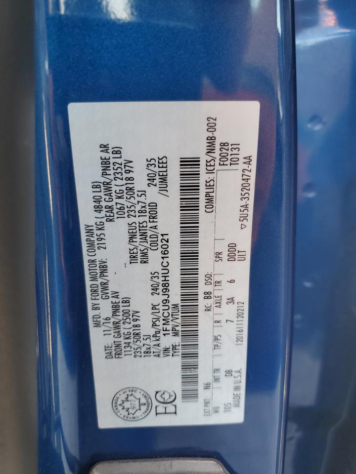 2017 Ford Escape Titanium VIN: 1FMCU9J98HUC16021 Lot: 84628445