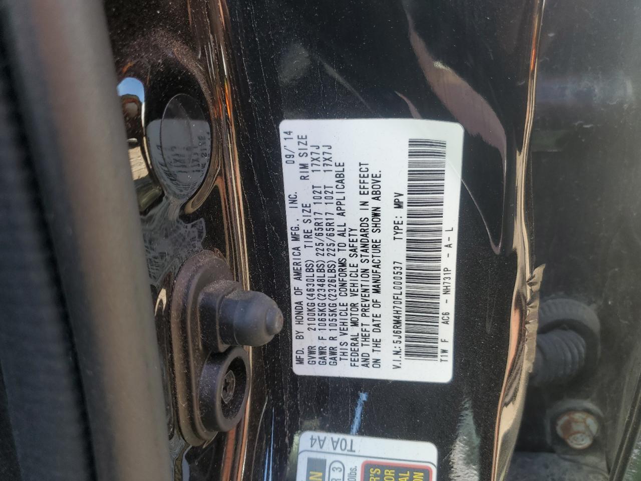2015 Honda Cr-V Exl VIN: 5J6RM4H70FL000537 Lot: 80927805