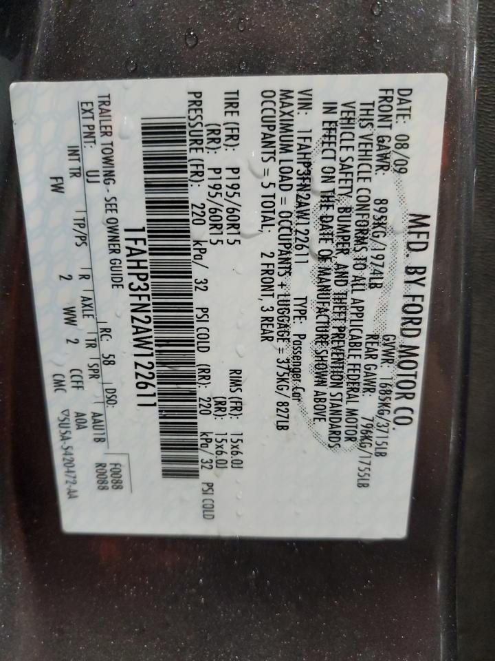 2010 Ford Focus Se VIN: 1FAHP3FN2AW122611 Lot: 71418865