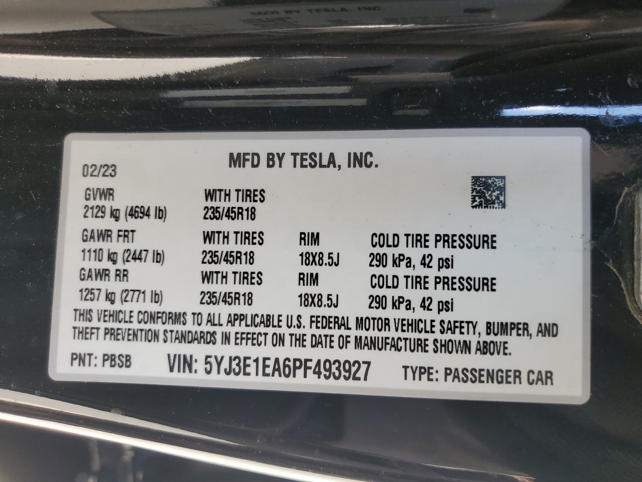 2023 Tesla Model 3 VIN: 5YJ3E1EA6PF493927 Lot: 70467825