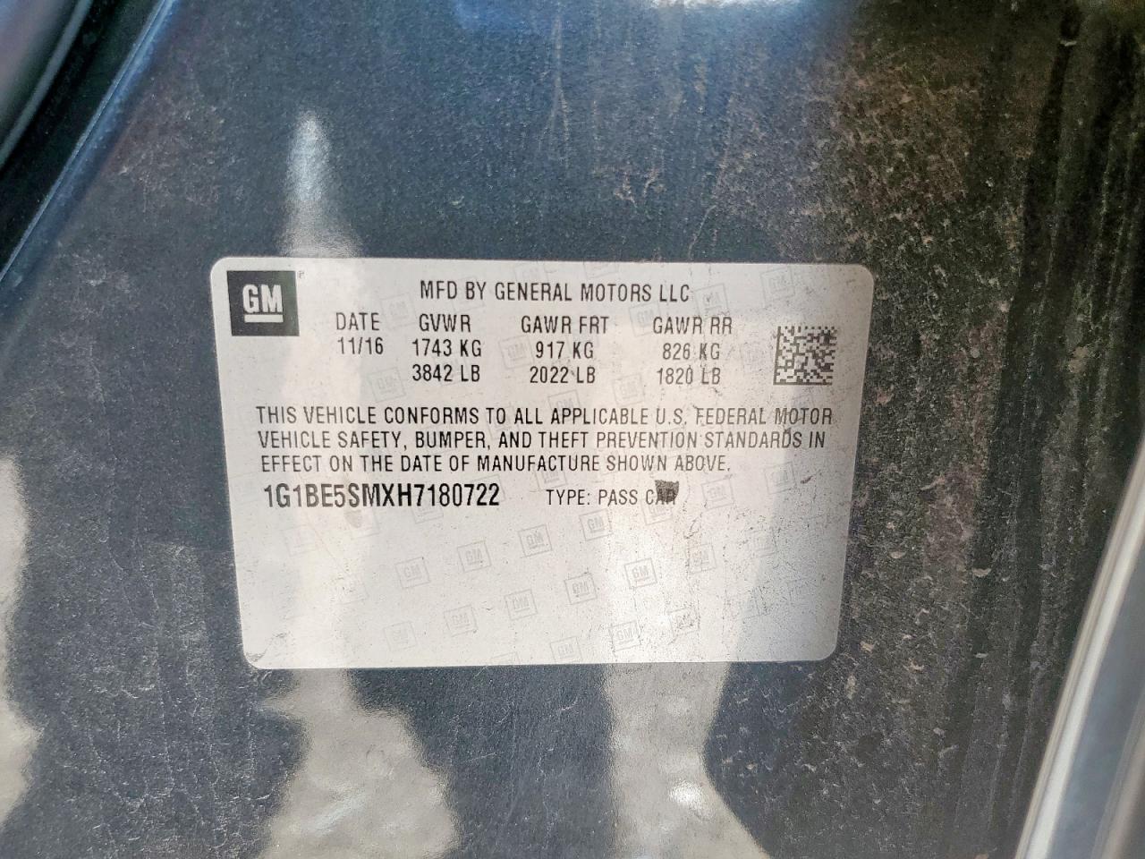 2017 Chevrolet Cruze Lt VIN: 1G1BE5SMXH7180722 Lot: 82135785