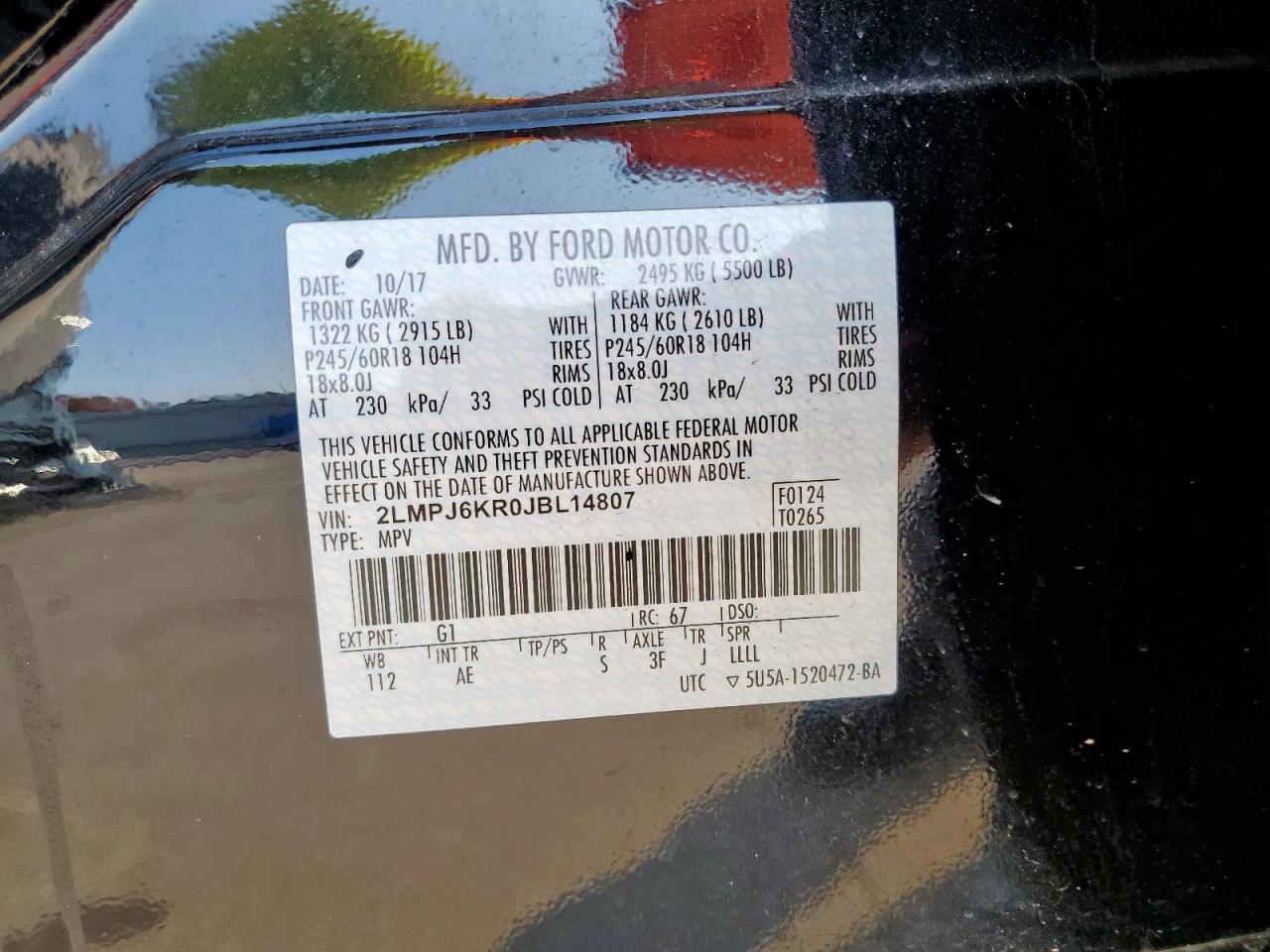 2018 Lincoln Mkx Select VIN: 2LMPJ6KR0JBL14807 Lot: 71847545