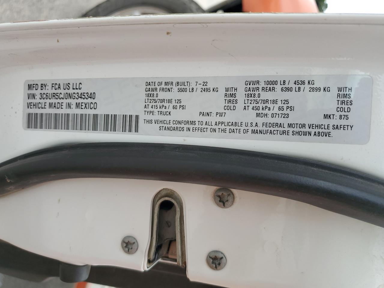 2022 Ram 2500 Tradesman VIN: 3C6UR5CJ0NG345340 Lot: 80278875