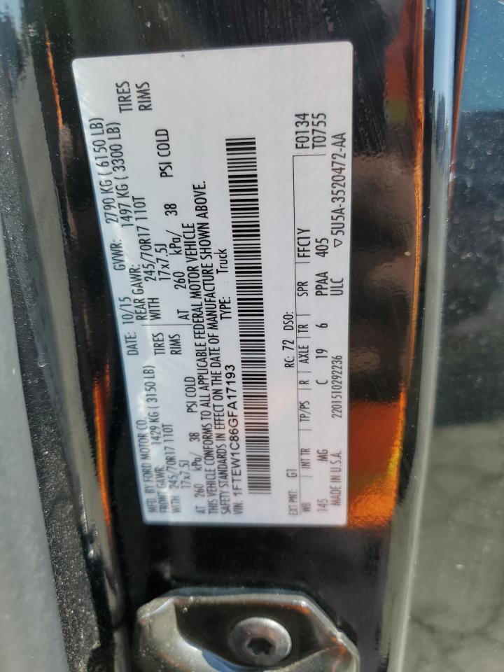 2016 Ford F150 Supercrew VIN: 1FTEW1C86GFA17193 Lot: 84287305