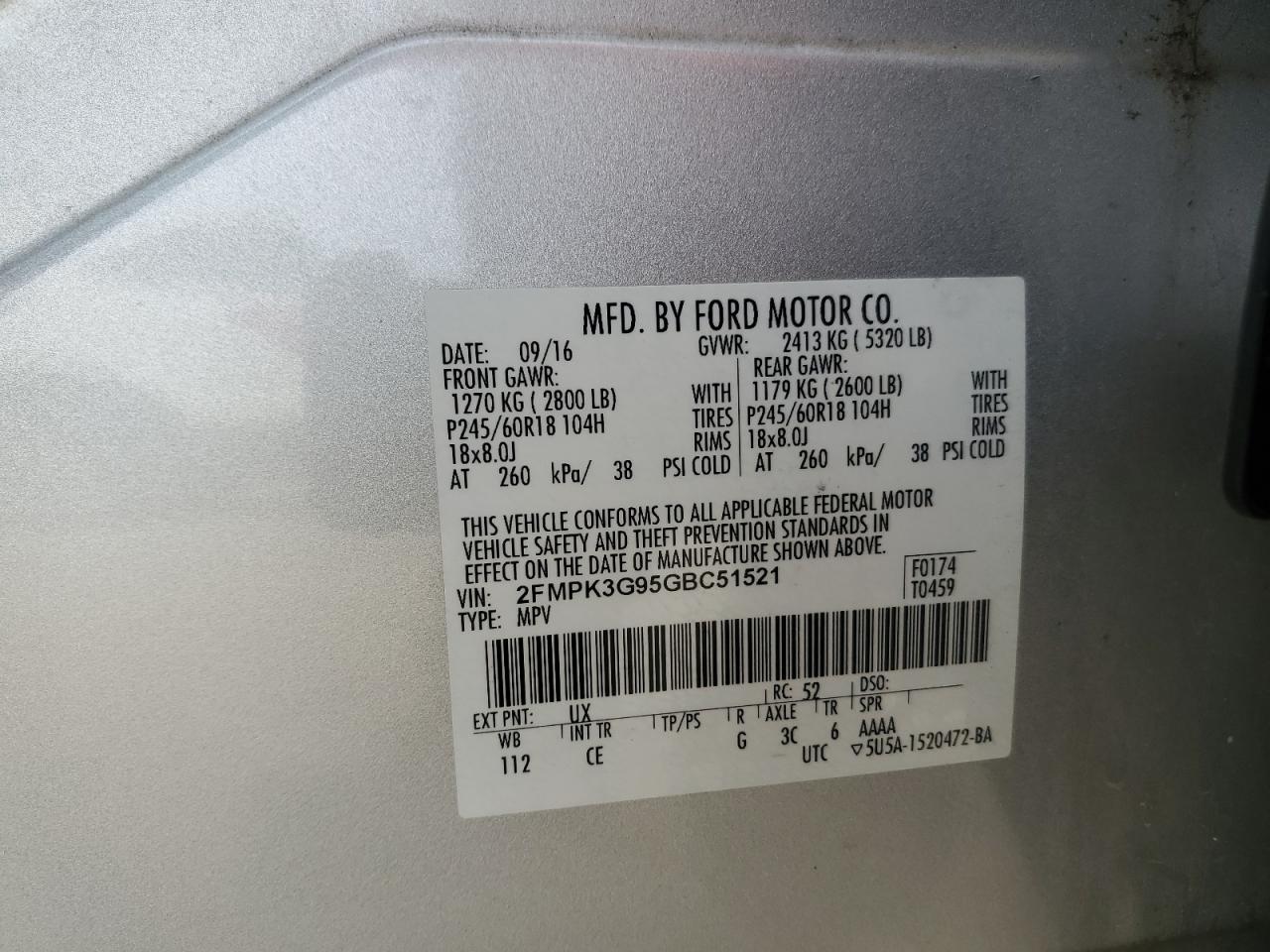 2016 Ford Edge Se VIN: 2FMPK3G95GBC51521 Lot: 71728195