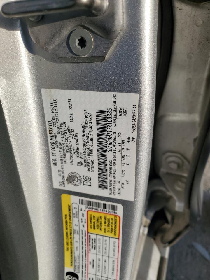 2014 Ford Fusion Se VIN: 3FA6P0H71ER100385 Lot: 81947485