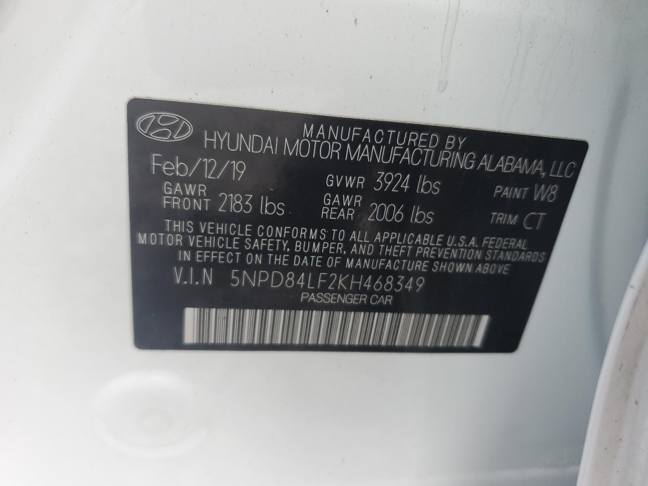 2019 Hyundai Elantra Sel VIN: 5NPD84LF2KH468349 Lot: 84191385