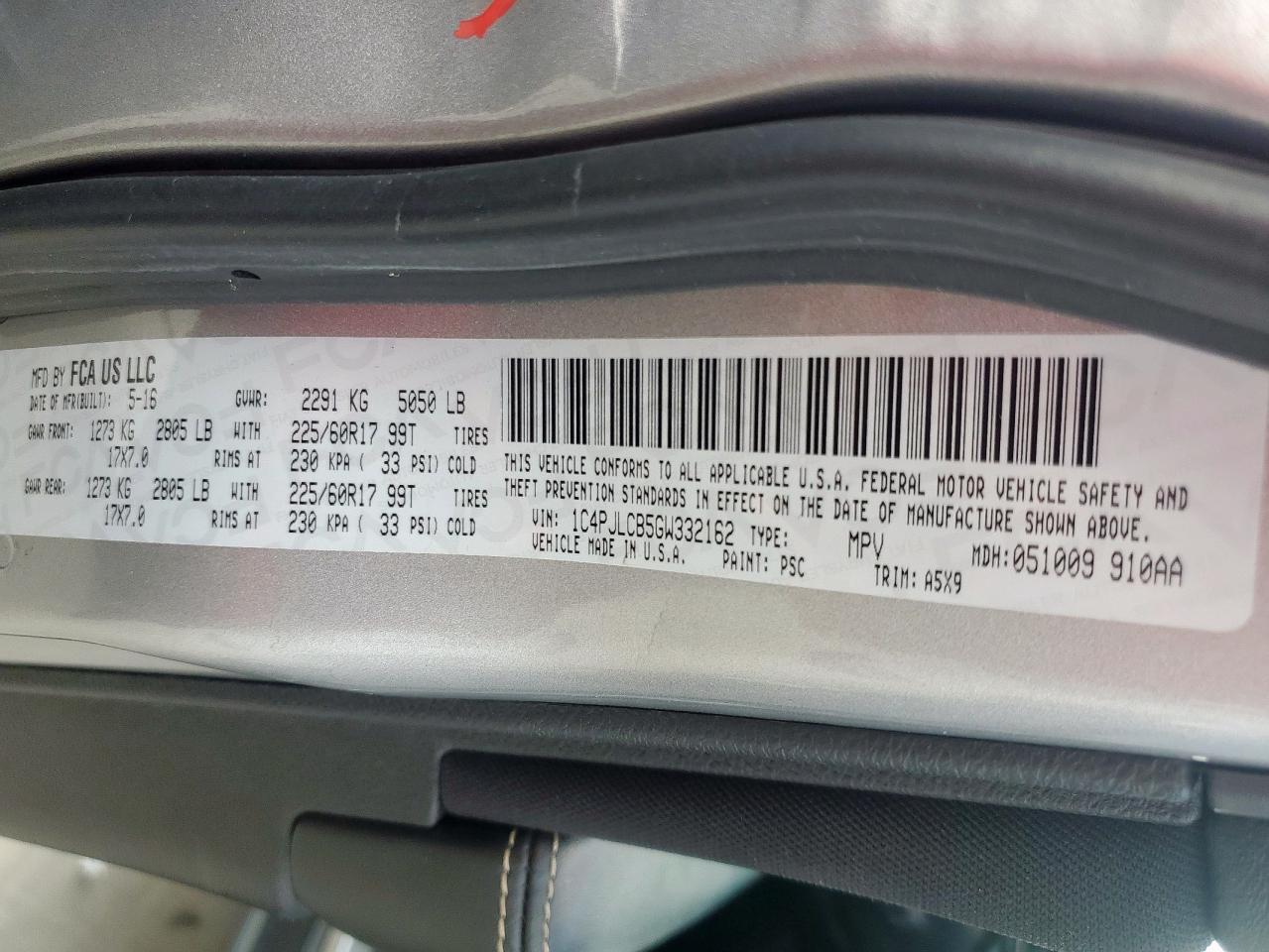 2016 Jeep Cherokee Latitude VIN: 1C4PJLCB5GW332162 Lot: 81374385