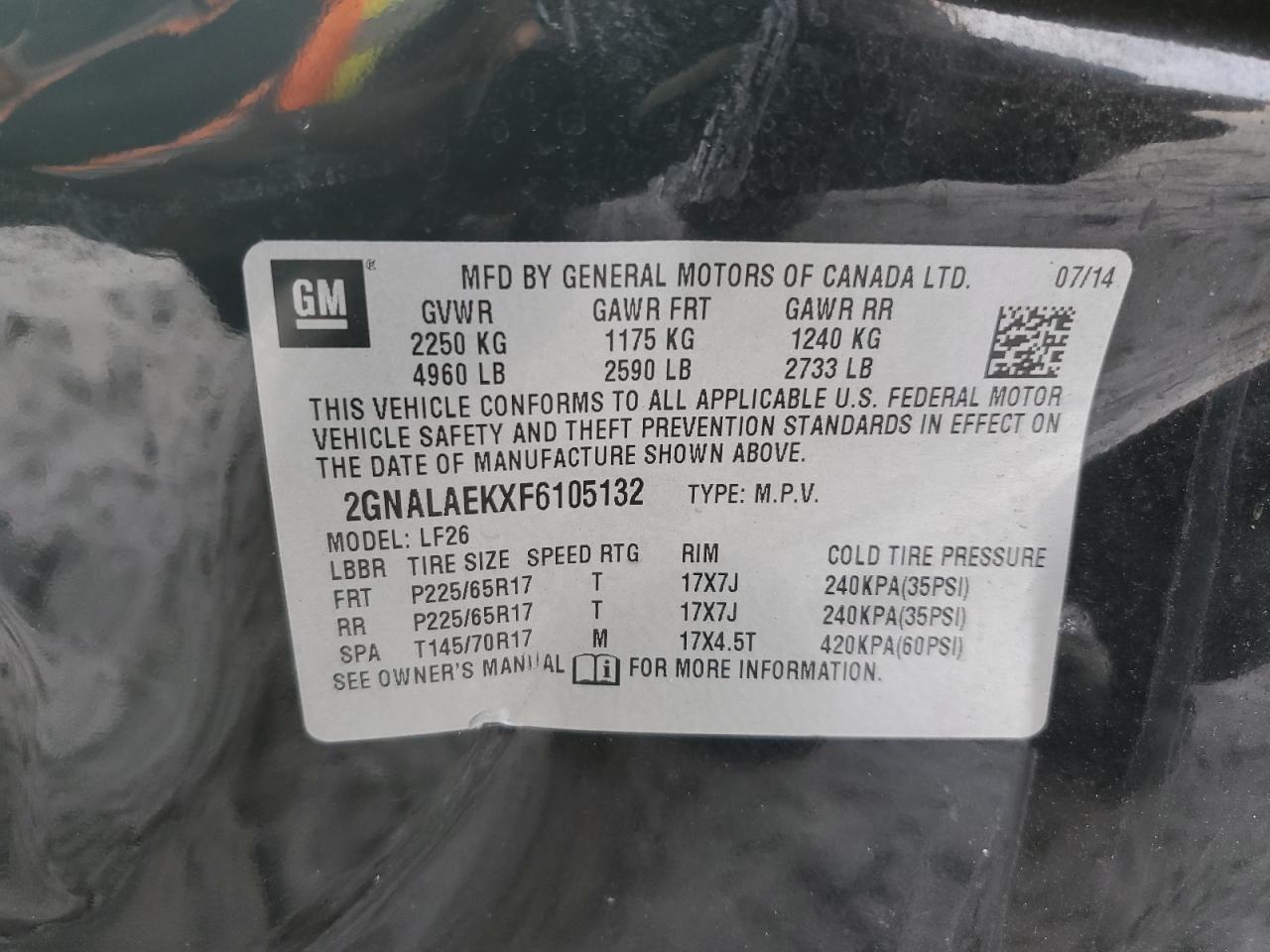 2015 Chevrolet Equinox Ls VIN: 2GNALAEKXF6105132 Lot: 81604655