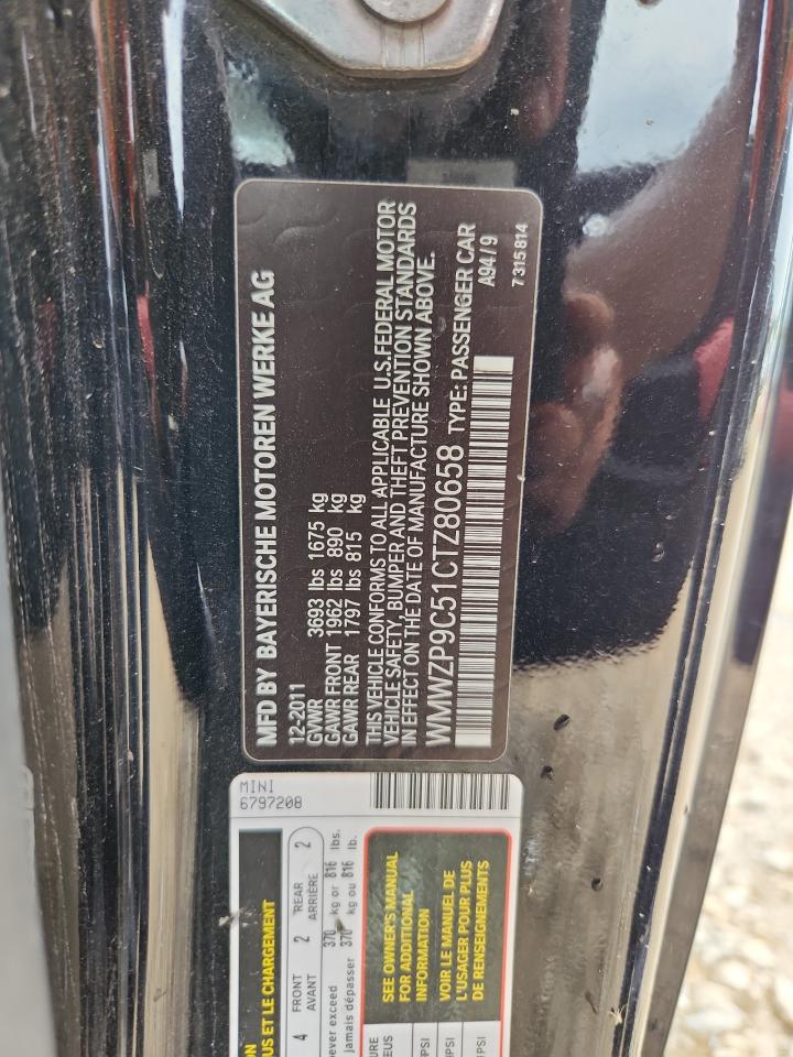 2012 Mini Cooper John Cooper Works VIN: WMWZP9C51CTZ80658 Lot: 82051135