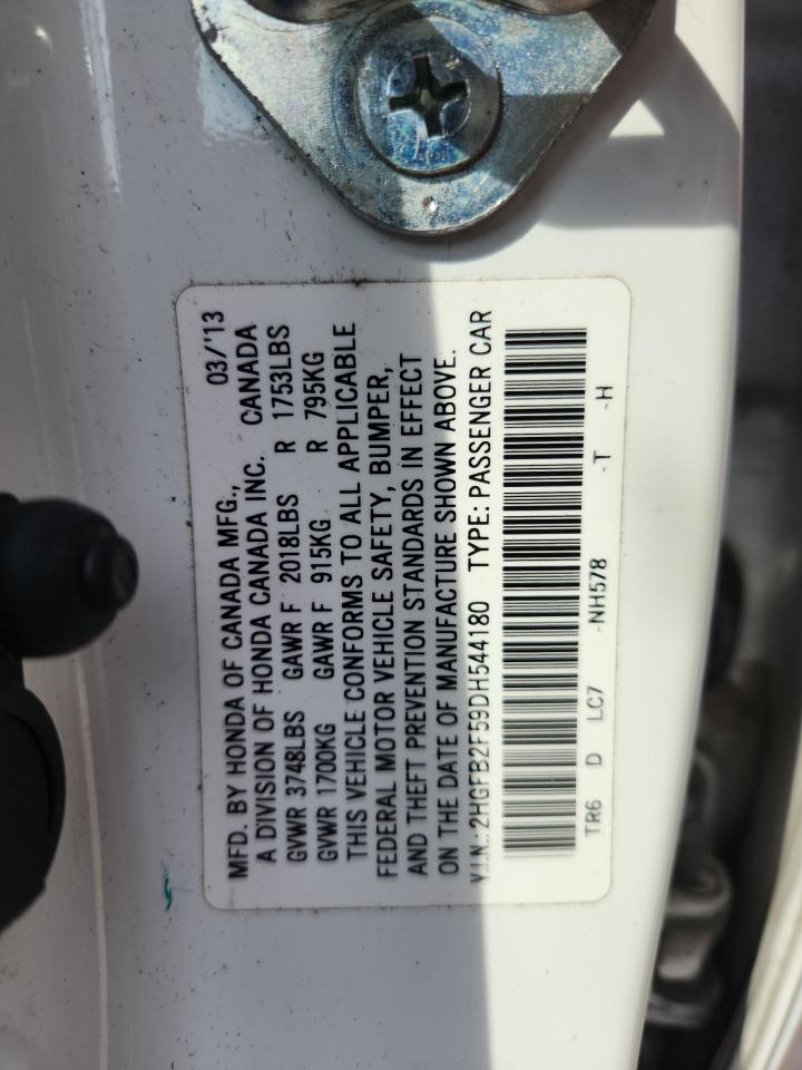 2013 Honda Civic Lx VIN: 2HGFB2F59DH544180 Lot: 81283845