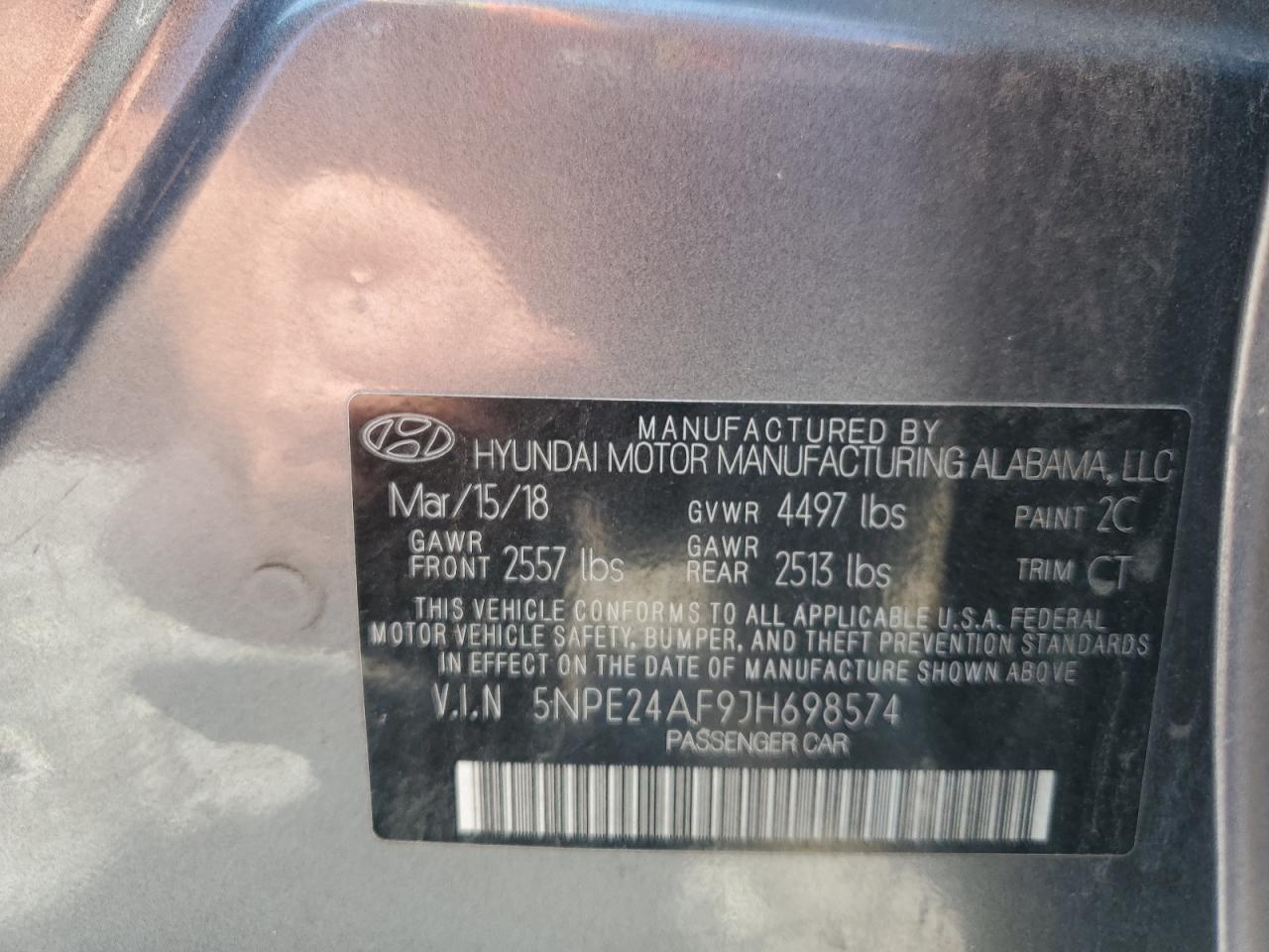 2018 Hyundai Sonata Se VIN: 5NPE24AF9JH698574 Lot: 80494265