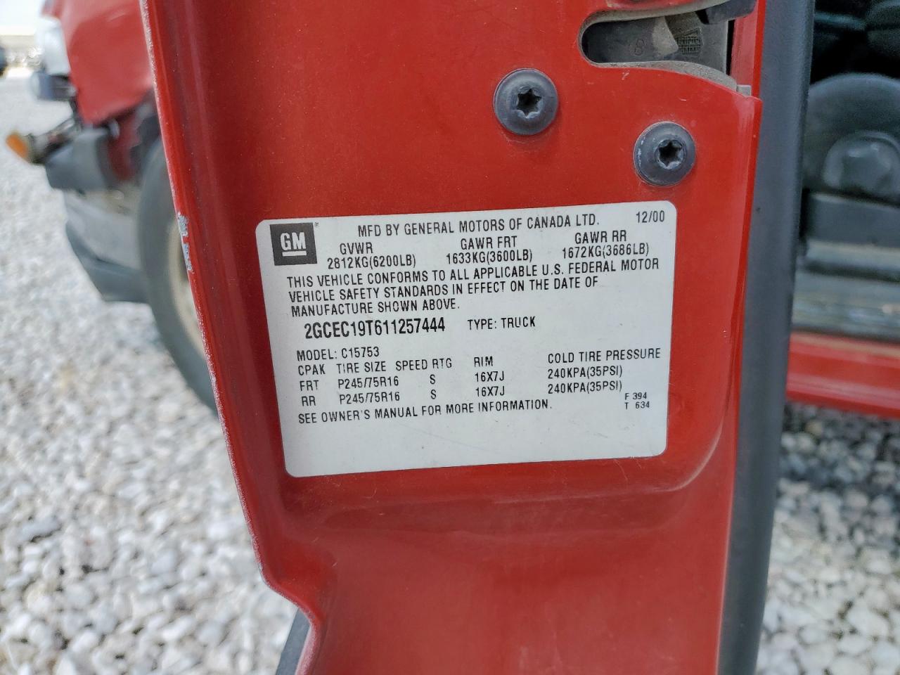 2001 Chevrolet Other VIN: 2GCEC19T611257444 Lot: 80813505