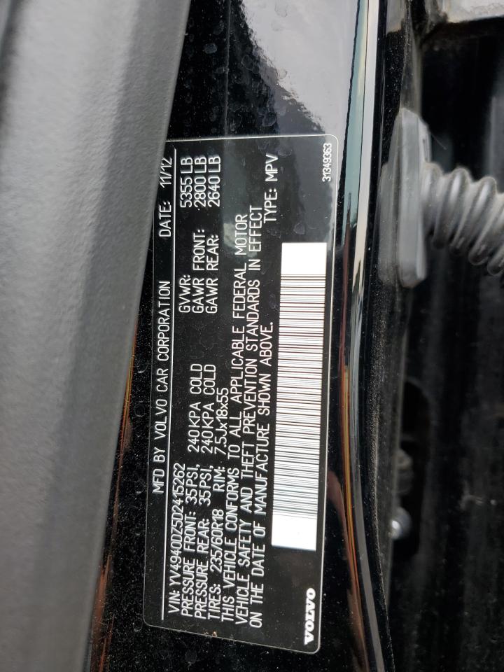 2013 Volvo Xc60 3.2 VIN: YV4940DZ5D2415262 Lot: 71211495