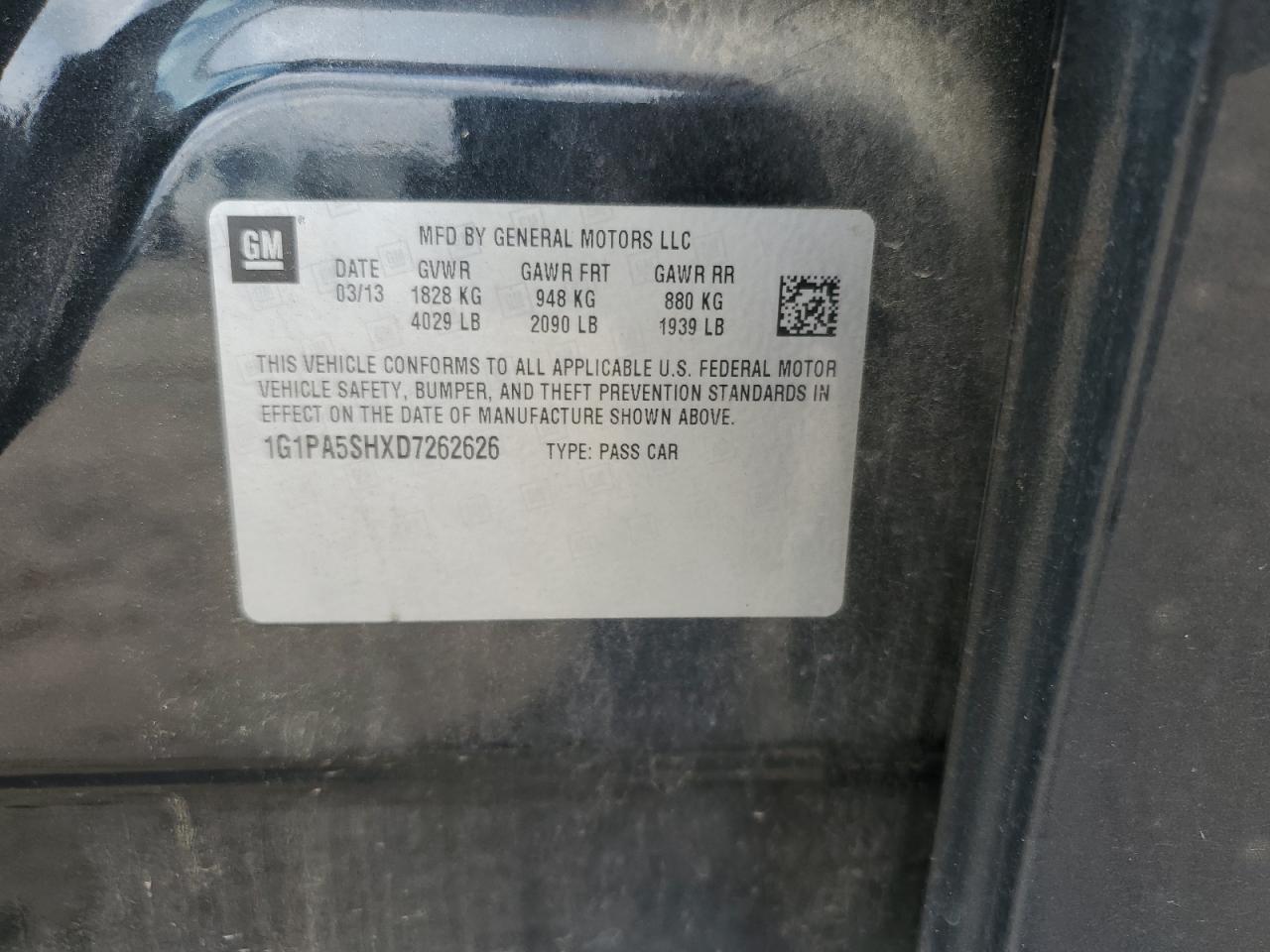 2013 Chevrolet Cruze Ls VIN: 1G1PA5SHXD7262626 Lot: 81751505