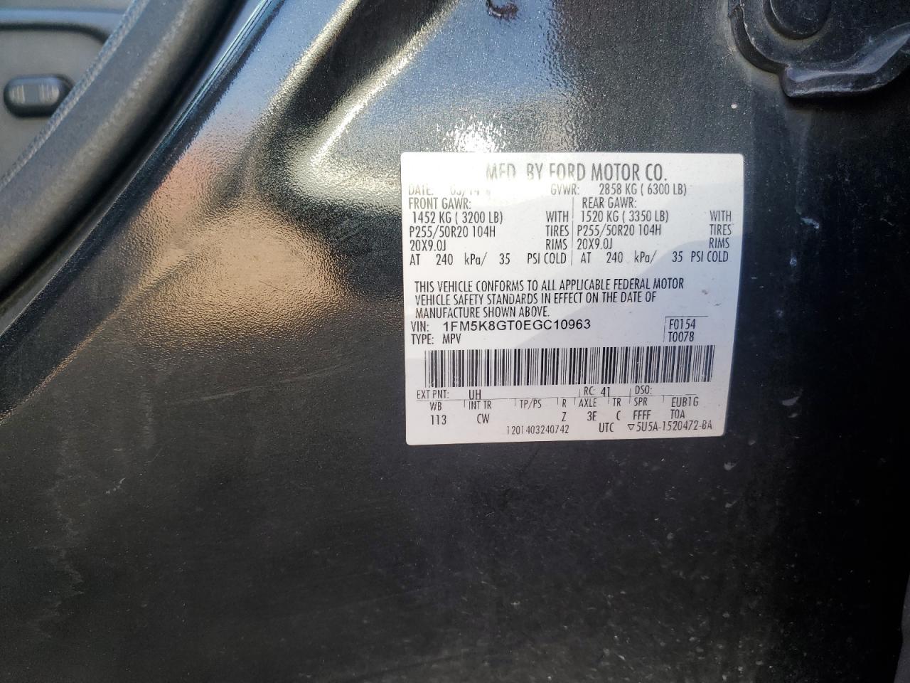 2014 Ford Explorer Sport VIN: 1FM5K8GT0EGC10963 Lot: 81053165