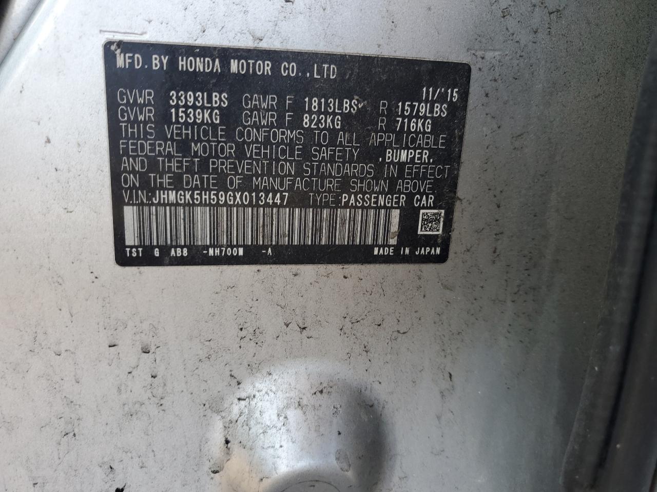 2016 Honda Fit Lx VIN: JHMGK5H59GX013447 Lot: 81691085