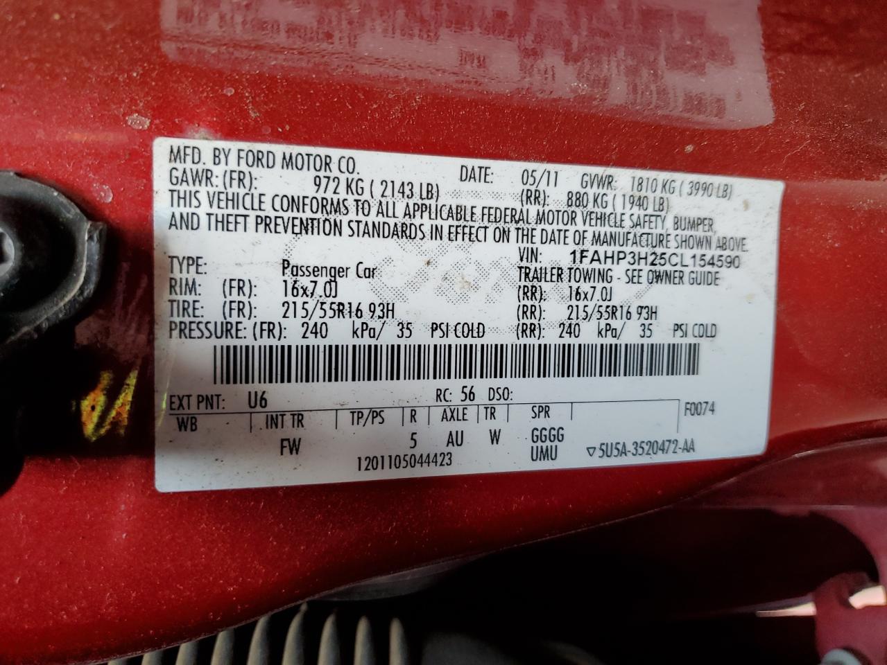 2012 Ford Focus Sel VIN: 1FAHP3H25CL154590 Lot: 82170935