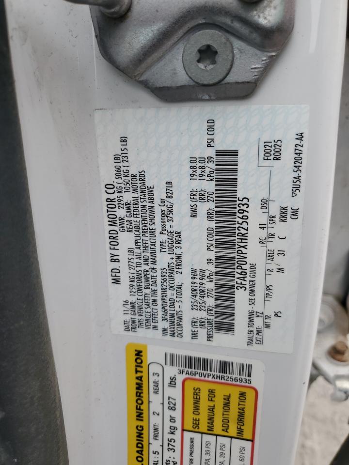 2017 Ford Fusion Sport VIN: 3FA6P0VPXHR256935 Lot: 71465545