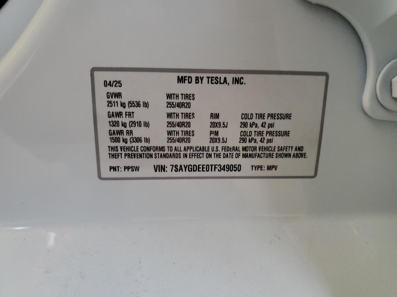 2026 Tesla Model Y VIN: 7SAYGDEE0TF349050 Lot: 80870485