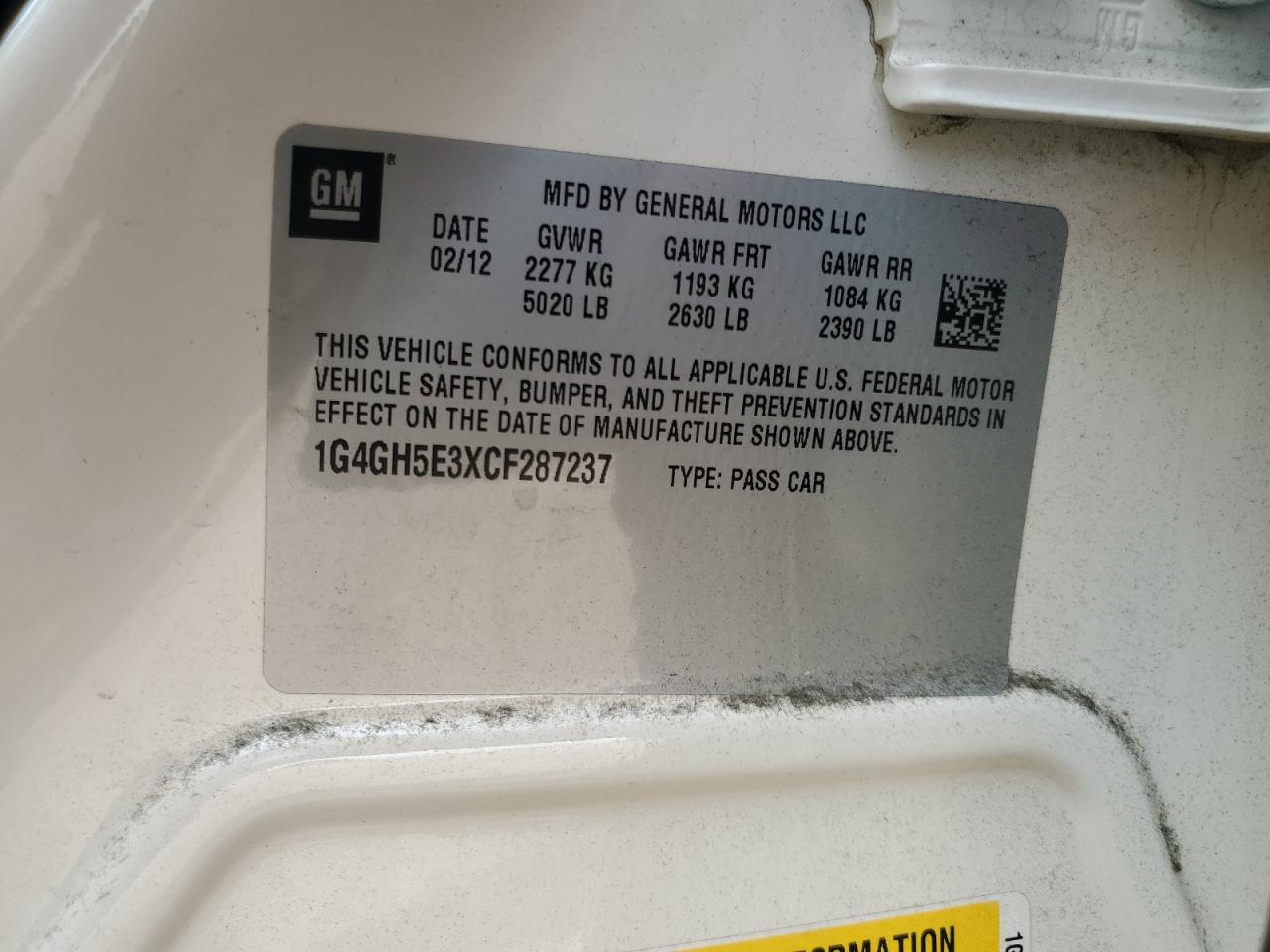 2012 Buick Lacrosse Premium VIN: 1G4GH5E3XCF287237 Lot: 80869305