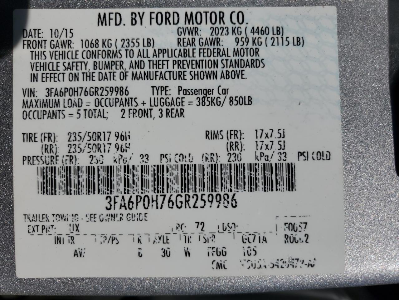 2016 Ford Fusion Se VIN: 3FA6P0H76GR259986 Lot: 80070765