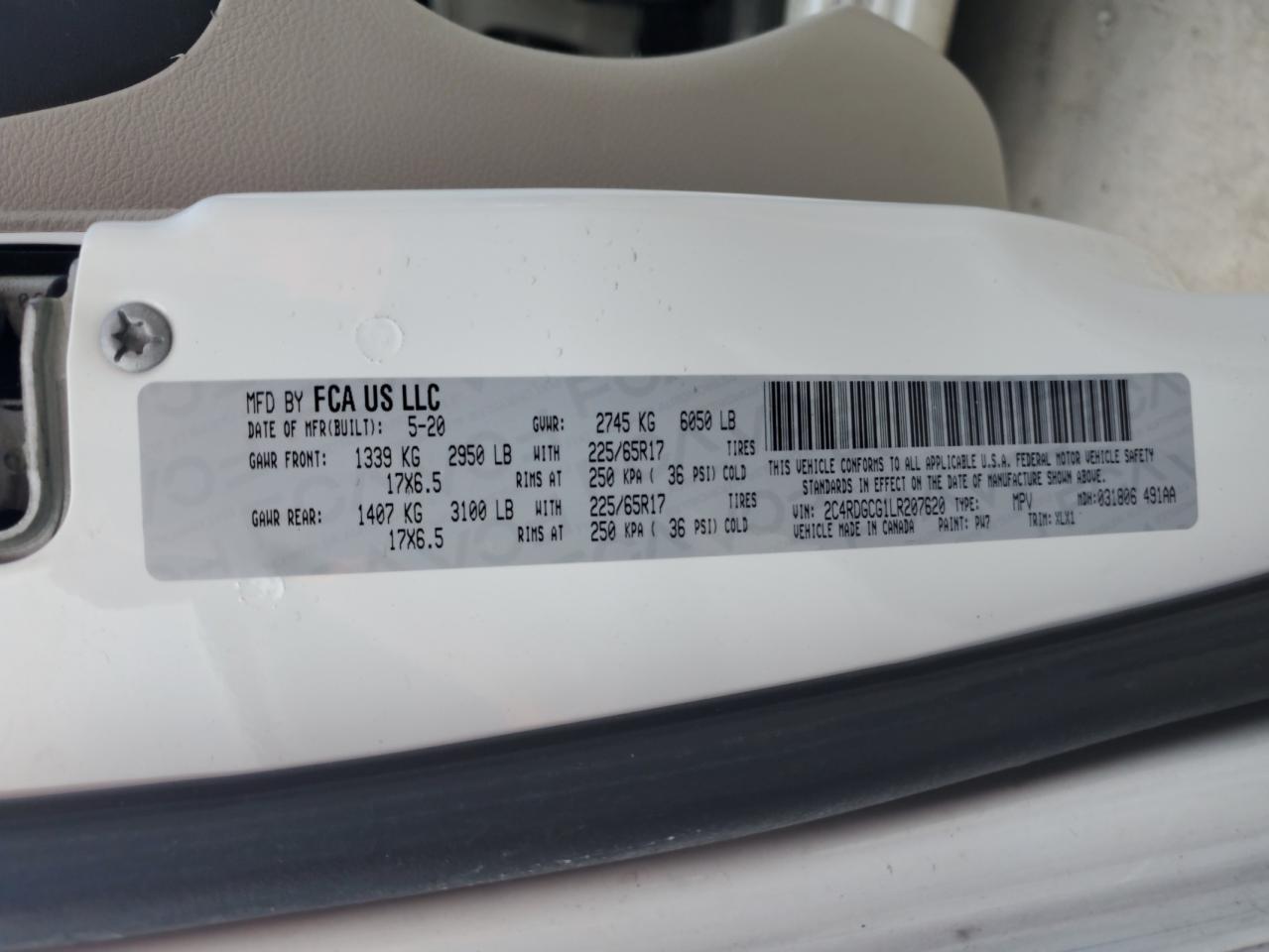 2020 Dodge Grand Caravan Sxt VIN: 2C4RDGCG1LR207620 Lot: 70861985