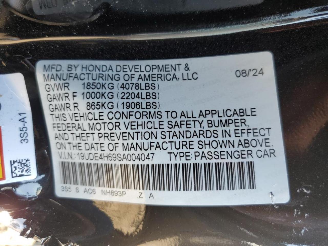 2025 Acura Integra A-Spec Tech VIN: 19UDE4H69SA004047 Lot: 85726185