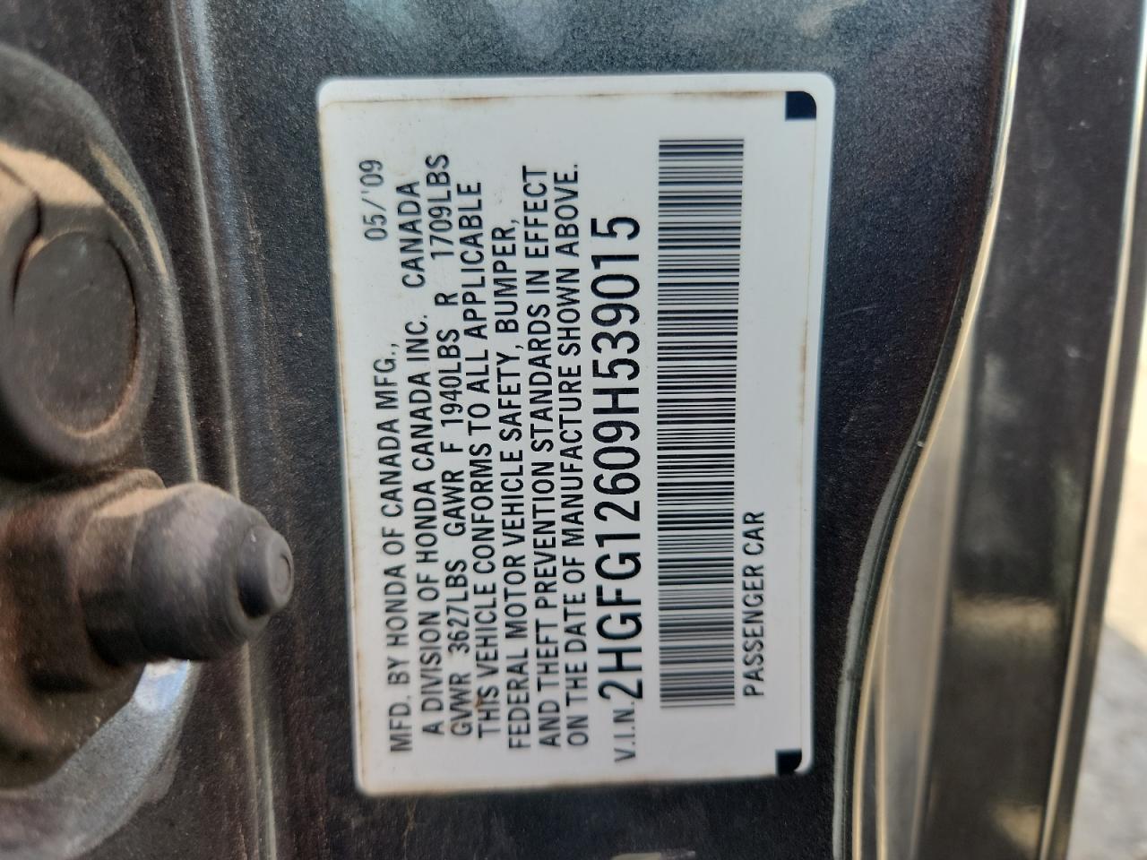 2009 Honda Civic Lx VIN: 2HGFG12609H539015 Lot: 71512675