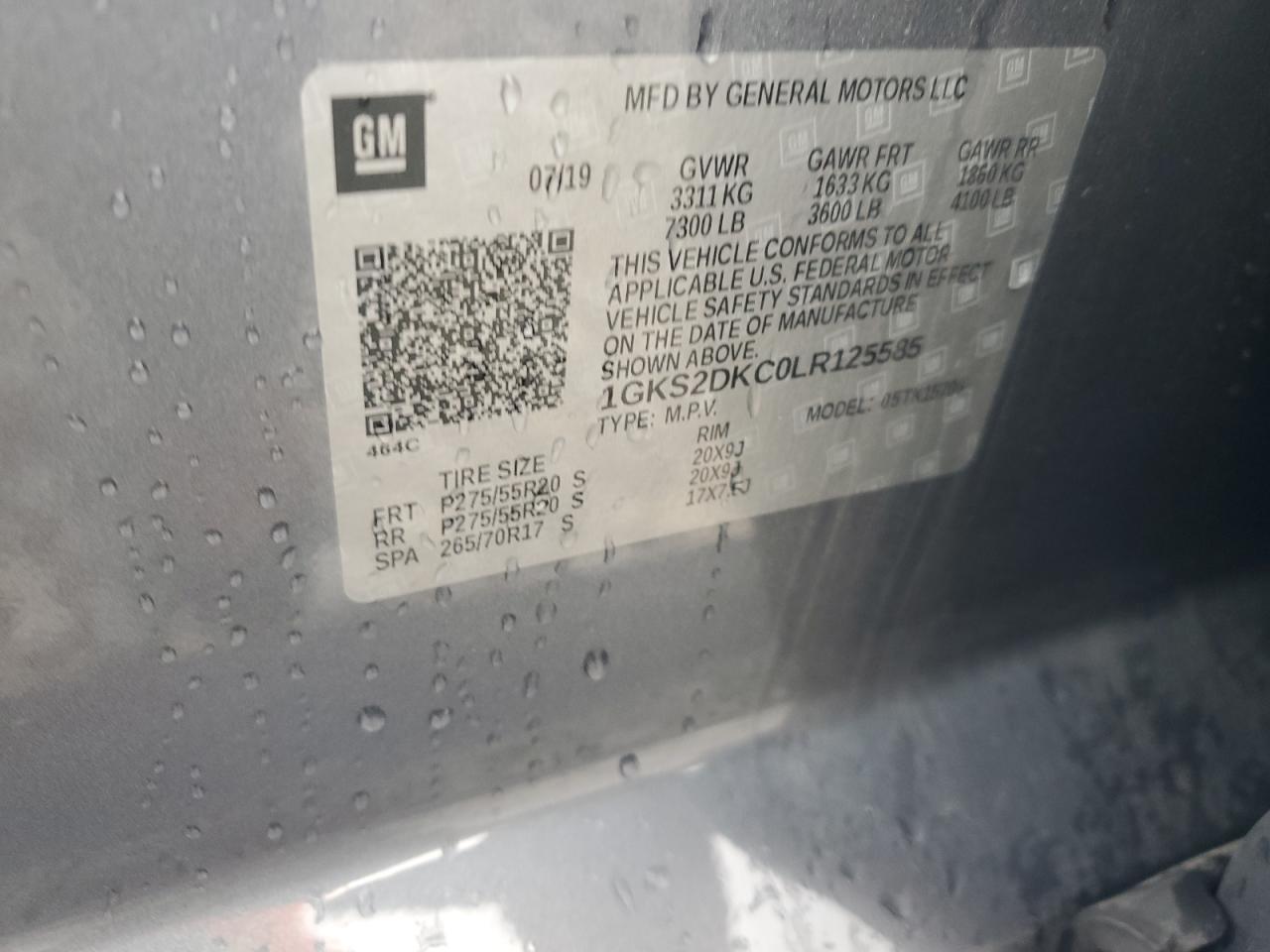 2020 GMC Yukon Slt VIN: 1GKS2DKC0LR125585 Lot: 83954465