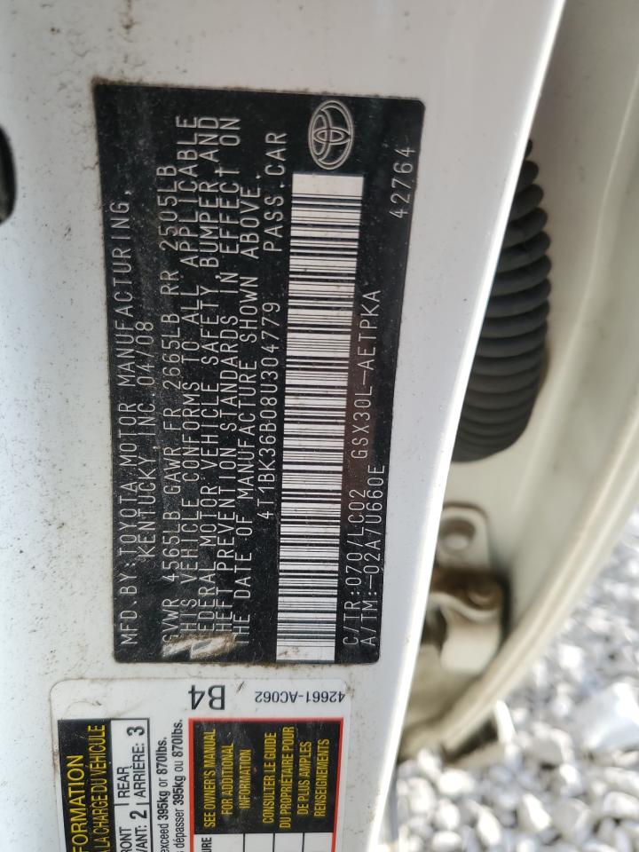 2008 Toyota Avalon Xl VIN: 4T1BK36B08U304779 Lot: 71624925