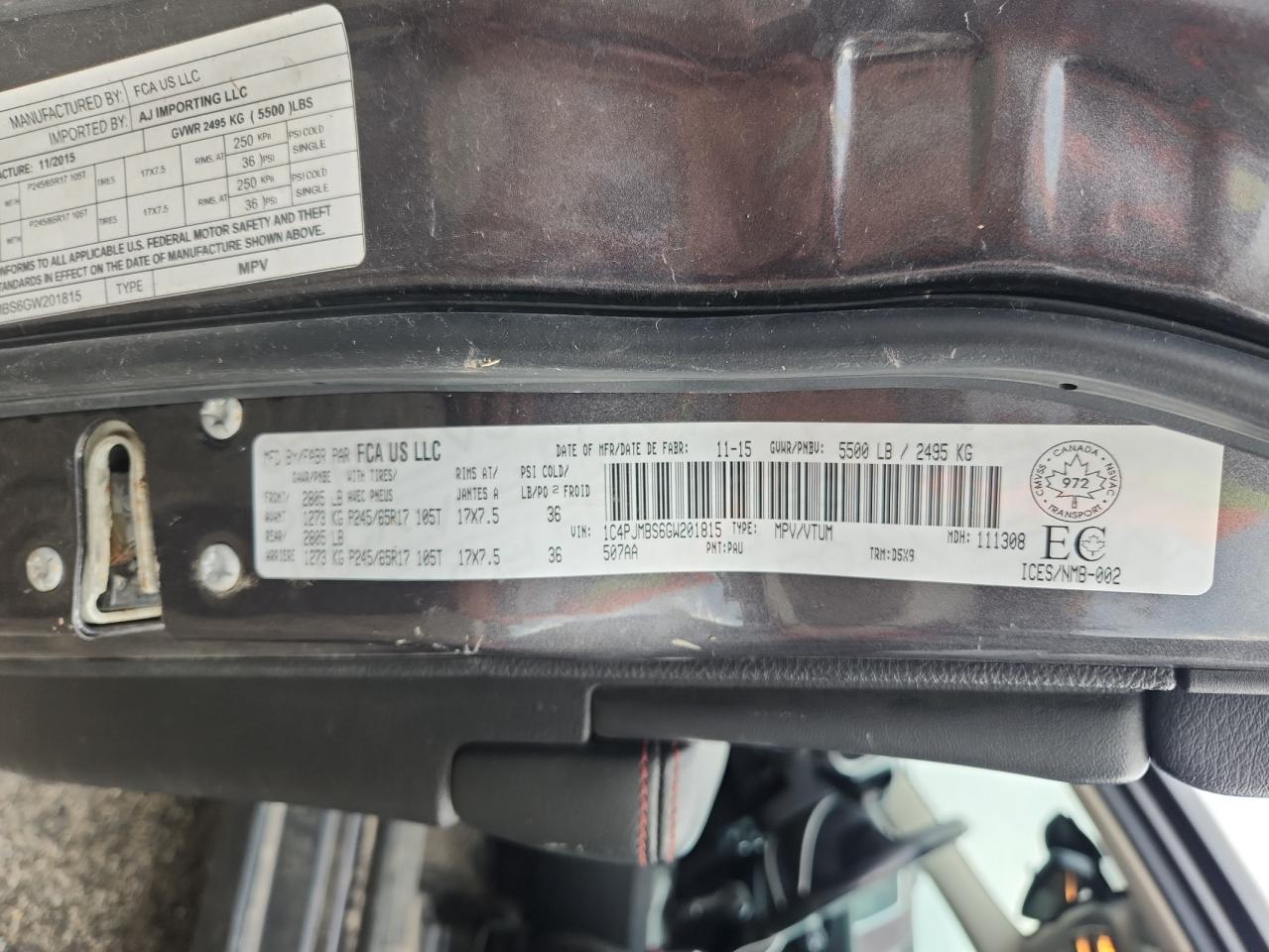 2016 Jeep Cherokee Trailhawk VIN: 1C4PJMBS6GW201815 Lot: 80099125