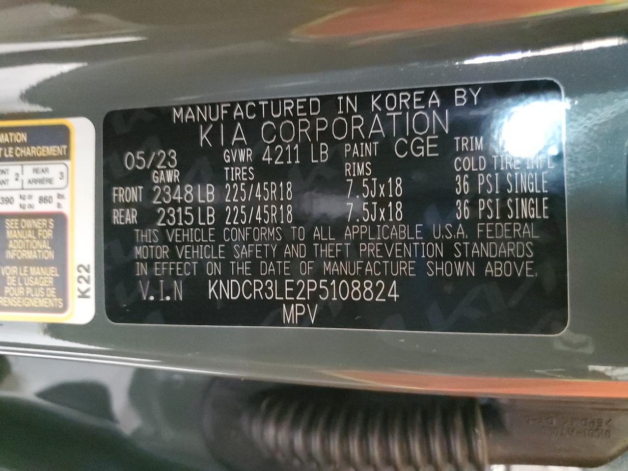 2023 Kia Niro Ex VIN: KNDCR3LE2P5108824 Lot: 80726175