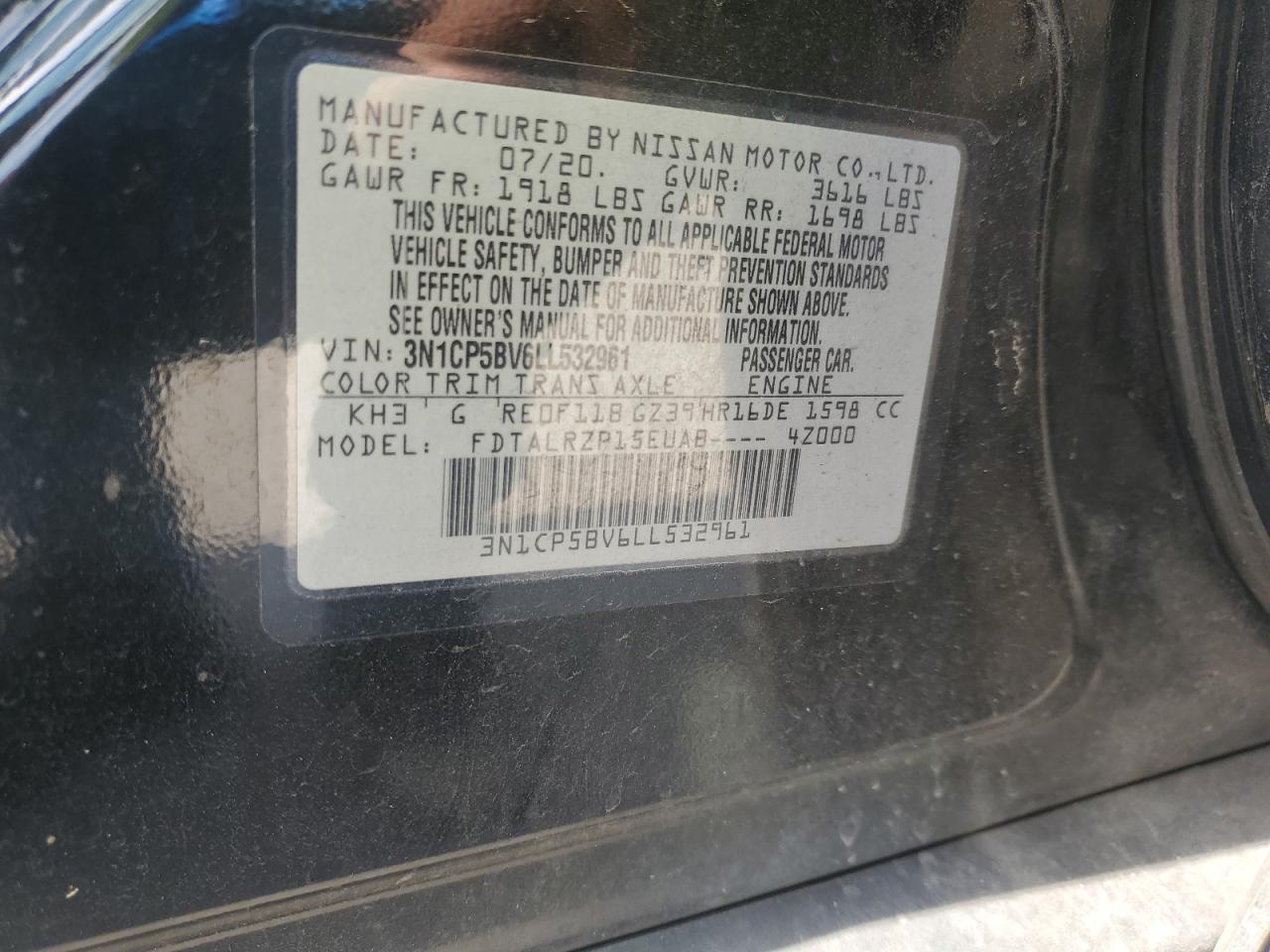 2020 Nissan Kicks S VIN: 3N1CP5BV6LL532961 Lot: 84747045