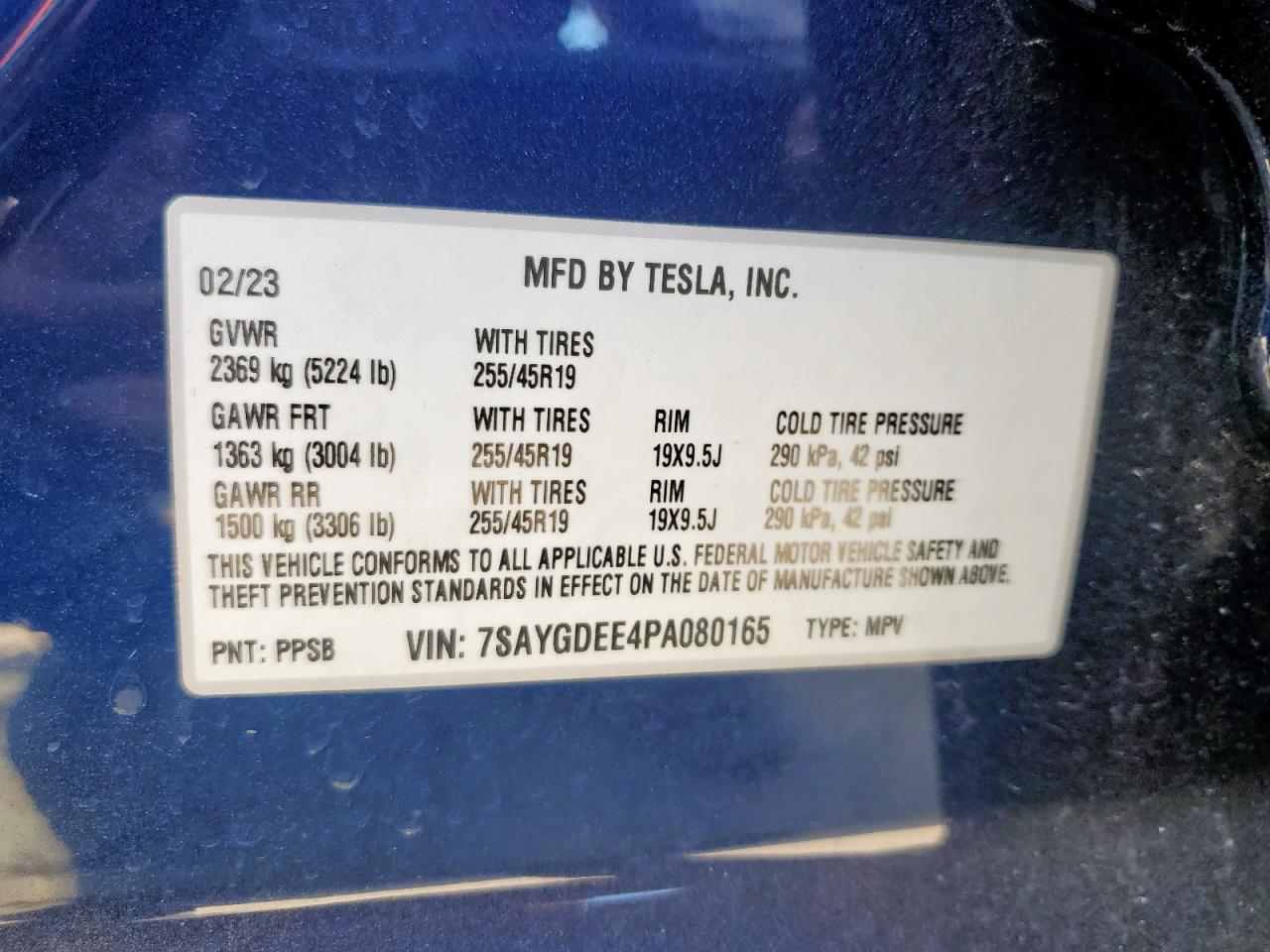 2023 Tesla Model Y VIN: 7SAYGDEE4PA080165 Lot: 80208775