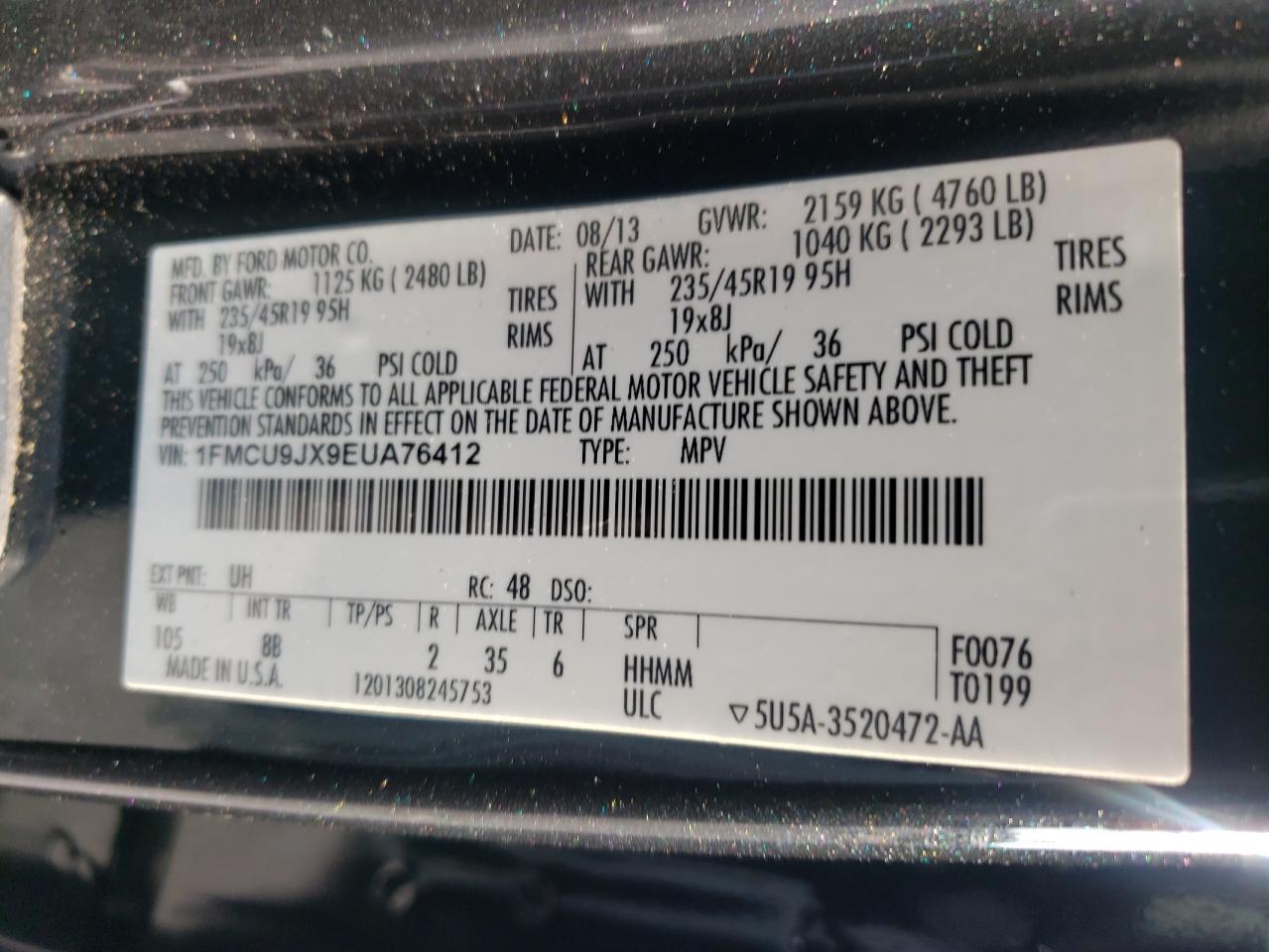 2014 Ford Escape Titanium VIN: 1FMCU9JX9EUA76412 Lot: 83819925